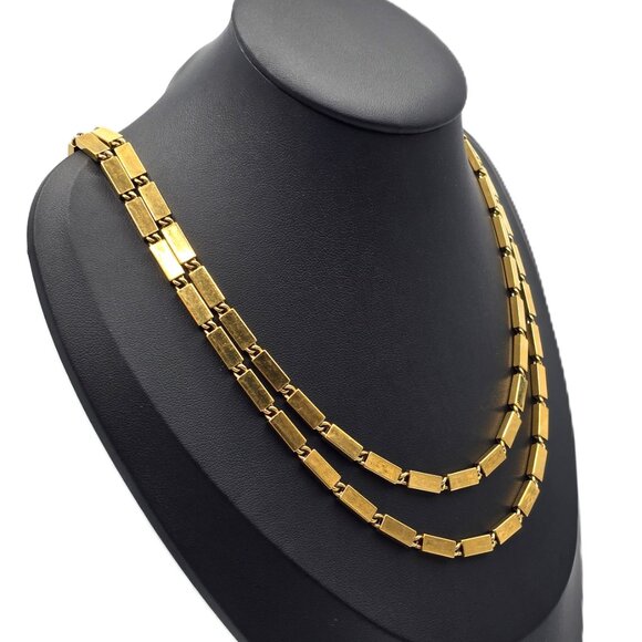 Vintage Signed Vendome Gold Tone Rectangle Link Necklace 56" Long - Picture 2 of 9